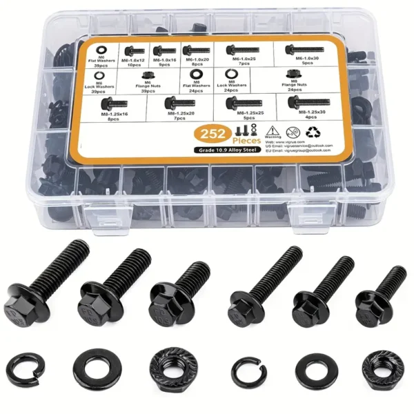 55078b78-03c5-4954-8d14-9cc507fe7bf2 252pcs Flange Hex Head Bolt Nut Washer Kit