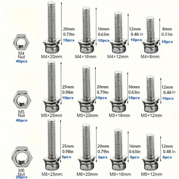 200pcs Stainless Steel Hex Screws