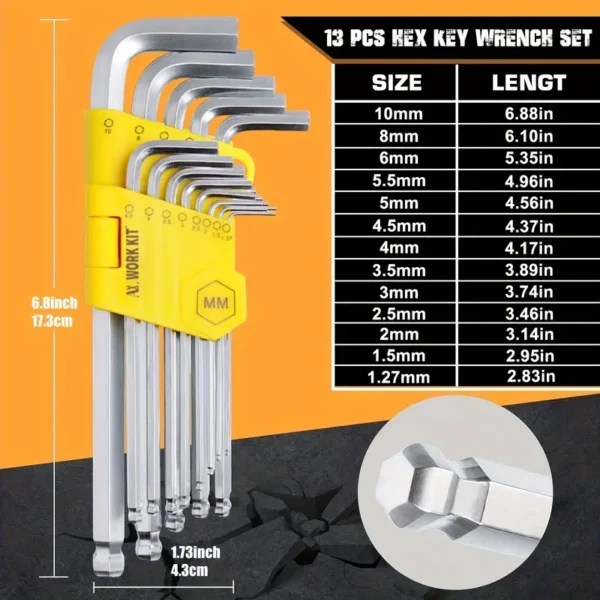 13pcs Long Arm Hex Key Set