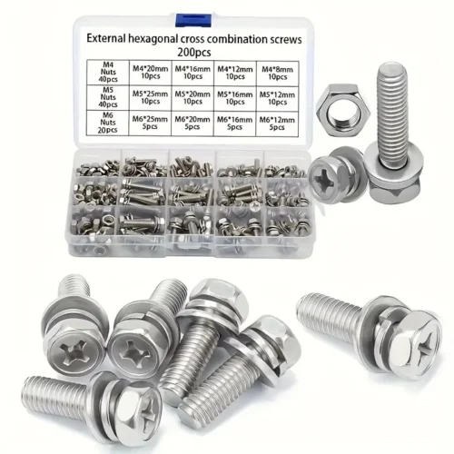 200pcs Stainless Steel Hex Screws
