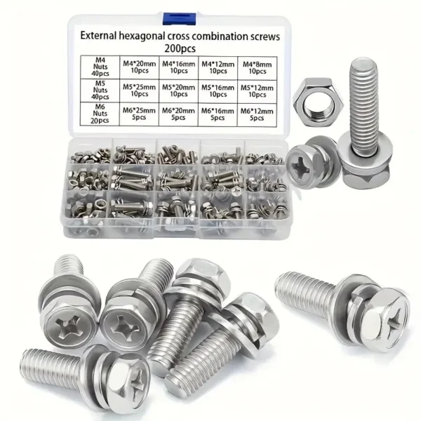 200pcs Stainless Steel Hex Screws